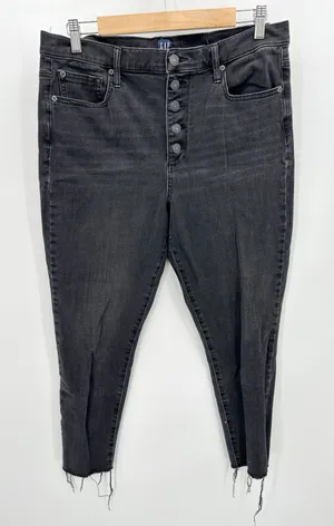 GAP Jeans Women 32 Black Denim True Skinny‎ Button Fly Raw Hem Cotton Blend thumbnail 1