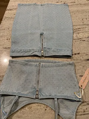 NanaMacs Denim Rhinestone Skirt Set thumbnail 4
