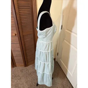 Adelyn Rae Cotton Tiered Maxi Dress Aqua Size Small thumbnail 5