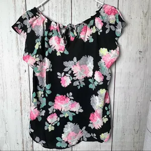 Lauren Conrad Women's Floral Print Tie Back Pleated Neck Blouse Sz M thumbnail 4