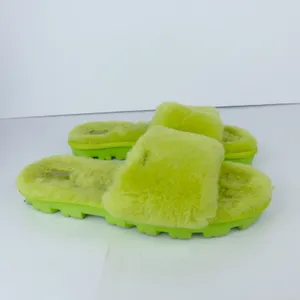 UGG Cozette Slides Womens 8 Electric Lime Sheepskin Fur Slip On Sandals Y2K thumbnail 4