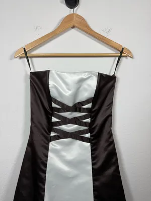 Jessica McClintock Gunne Sax Strapless Satin Corset Dress Brown Size 3/4 thumbnail 5