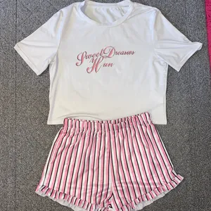SHEIN Slogan And Stripe Print Pajama Set thumbnail 8