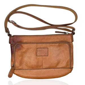 Vintage Fossil Brown Camel Tan Pebbled Leather Bag Crossbody Purse‎ Organizer thumbnail 1