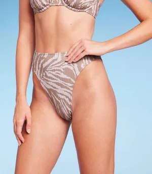 NWT Wild Fable High Cheeky Waist Bikini Bottom PID-K8E80E S Tan Animal Brown thumbnail 1