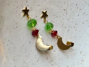 Handmade quality Czech glass beads celestial dangle earrings🌙🌿❤️ thumbnail 5