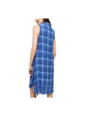Anthropologie Isabella Sinclair Tillie Linen Plaid Dress Blue Size M Cottagecore thumbnail 10