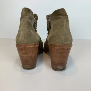 Loeffler Randall Ankle Booties 9 Khaki Green Gray‎ Suede Leather Stacked Heel thumbnail 3