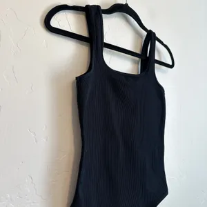 Abercrombie | Soft‎ A&F Ribbed Square Neck Thong Bodysuit in Black thumbnail 4