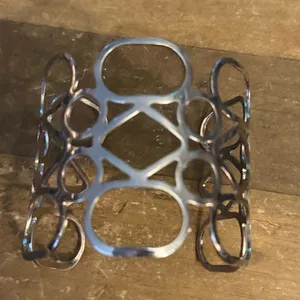 Silver tone wide geometric cutout cuff bangle bracelet thumbnail 3