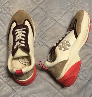 Tory Burch Sneakers Suede Shoe Beige Cream Pink Womens Size 8 thumbnail 1