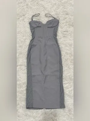 NEW House of CB KIKI Light Grey Mesh Panelled Bodycon Midi Dress sz S thumbnail 5