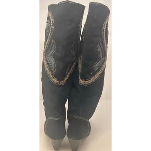 Mojo Moxy Black Suede Leather Mid Calf Tan Embroidered Decorative Panels Size 7W thumbnail 4