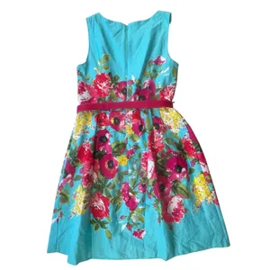 Chetta B‎ Floral Turquoise Fit Flare Dress Size 6 Pink Belted Sleeveless Garden thumbnail 2
