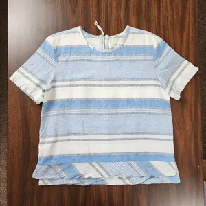 Lou & Grey Linen Cotton Striped Crop Top Blue White Grey Size M thumbnail 1