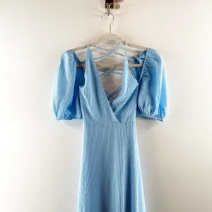 Mika & Gala by Lilywhyt Puff Sleeve Halter Neck Maxi Dress Light Blue Small thumbnail 5