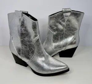 Metallic Faux Leather‎ Bootie features a silver SIze 7 thumbnail 1