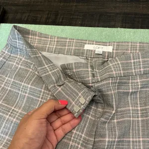 LOFT Curvy Plaid Wide Leg Pants Gray Pink Size 14 thumbnail 10