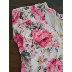 Vintage STARINA Floral Cottage Core Dress SZ M Pink Rose Button Front & Pockets thumbnail 16