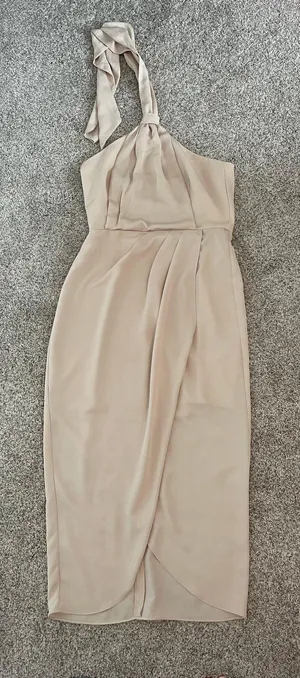 Addie Sleeveless Halter Neck Bow Tie Back Detail Tulip Hem A-Line Midi Dress thumbnail 4