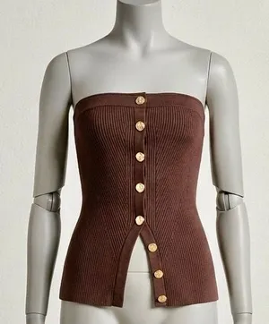 Zoe & Liv strapless ribbed button front top thumbnail 1