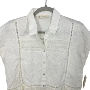 Lucky Brand White‎ Eyelet Peplum Babydoll Button Up Shirt Top Boho Cotton NWT thumbnail 10