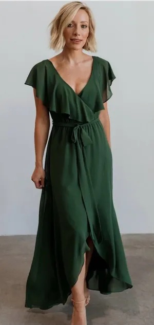 Baltic Born Katya Ruffle Maxi Dress Size Small Evergreen Chiffon thumbnail 1