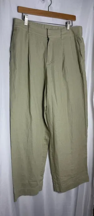 One a day Olive Green trousers linen Pants wide leg casual business 10 short thumbnail 1