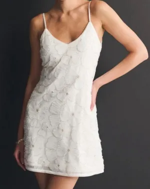 NWT Abercrombie Beaded Pearl Floral Mini Dress Size L White Bridal Event Party thumbnail 1