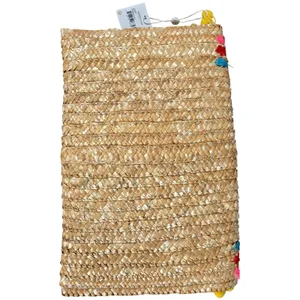 Shiraleah Chicago Lourdess Clutch Straw Pom Pom Trim‎ Multicolor NWT thumbnail 2