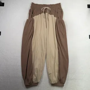 Boho Slouchy Sz L Harem Barrel Joggers Khaki Ribbed Colorblock Streetwear Fisoew thumbnail 2