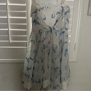 Likely Kia Dress 8 White Blue Organza Floral Flare Tie Back Bridal Bride thumbnail 11