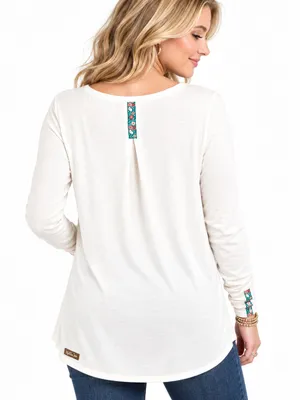 Matilda Jane White Long Sleeve Floral Trim High Low Tunic Top Size S thumbnail 2