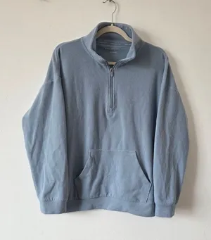 Marc New York Blue Corduroy Quarter Zip Pullover Sweater Cozy Loungewear Large thumbnail 1