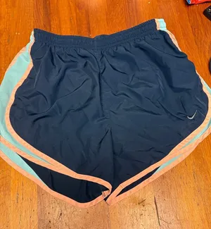 Nike Navy Running Shorts with Peach and Light Teal Trim thumbnail 1