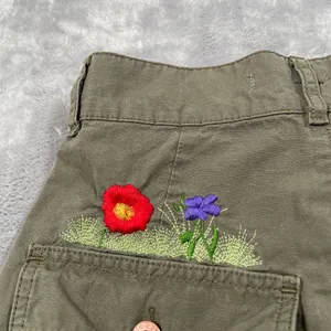 Off White Shorts Womens 26 Green Flower Embroidery Cargo Streetwear Military thumbnail 11