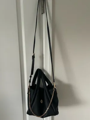 a New Day Mini Sophie Crossbody Tote Bag Black Pebbled Faux Leather Gold Chain thumbnail 3