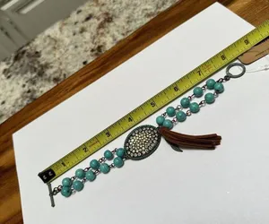 Rustic Style Turquoise Color Beads / Rhinestone / Brown Tassel NWT Bracelet thumbnail 3