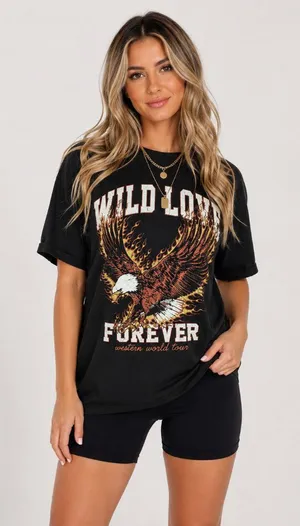 Wild Love Forever Eagle Graphic Tee Black Oversized NWT Size L thumbnail 1
