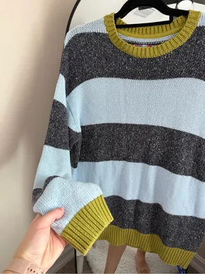 Urban Outfitters Striped Crewneck Sweater in Light Blue, Charcoal and Olive thumbnail 3