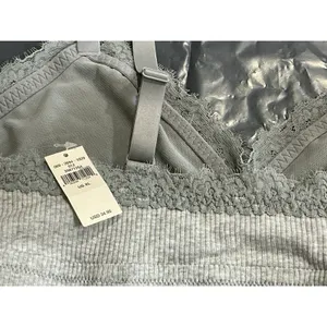 Aerie Ribbed Lace Trim Bralette Women's XL Gray Wireless Adjustable Straps NWT thumbnail 5