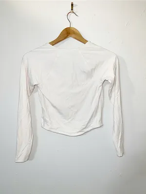 All in motion Off White Long Sleeve Square Neck Corset Active Crop Top thumbnail 6
