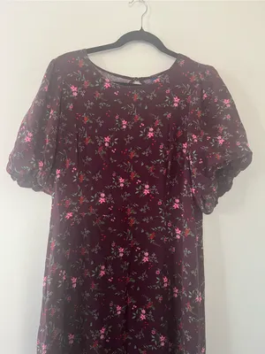 Old Navy Purple Puff Sleeve Floral Maxi Dress XL Cottagecore Romantic Feminine thumbnail 2