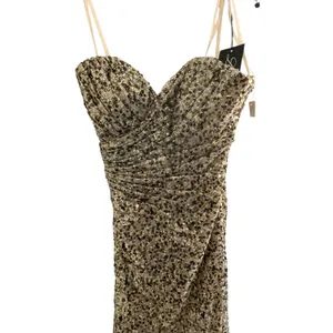 La Femme Gold & Black Sequine Strapless high slit dress NWT size 00‎ thumbnail 2