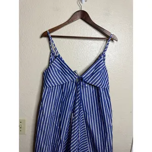 Rebecca Taylor Marseille Stripe Dress 10 Blue White Tie Front Cotton Midi thumbnail 6