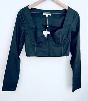 Black Long Sleeve Cropped Zahara Corset Shirt Blouse Top S thumbnail 3