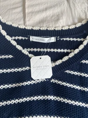 Navy and White Striped Altar’d State Cropped Sweater thumbnail 3