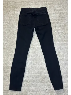 Good American Good Legs black mid-rise coated straight stretch denim jeans 0/25 thumbnail 6