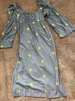 Free People embroidered linen midi dress size large thumbnail 2