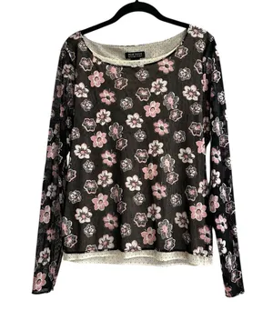 NY & Co Vintage Y2K Mesh Floral Top Whimsy Phoebe Fairy Whimsigoth Grunge thumbnail 1